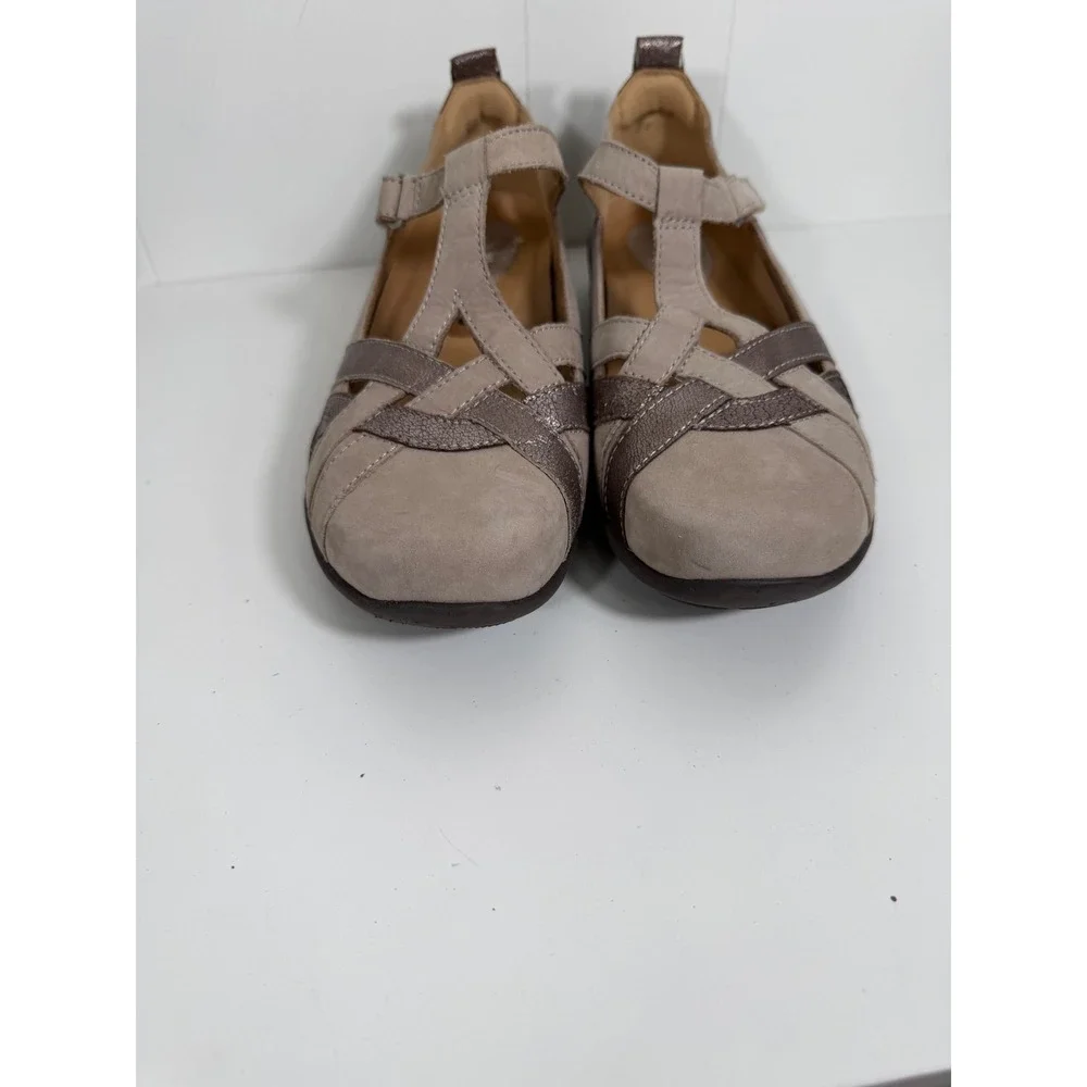 Earth Ocelot Taupe Metallic Bronze Leather Comfort Mary Jane Flats Shoes 8